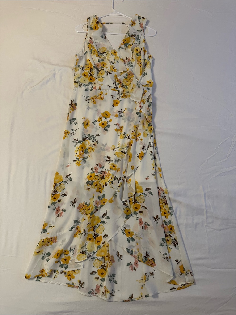 White & Ylow Floral Wrap Dress
